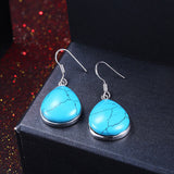 Platinum Plated Earrings Drop Dangle Kallaite Blue Fish Hook Clasp L524