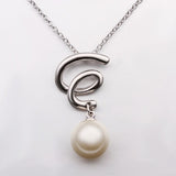 White Gold Plated Necklace Pendant White Glass Pearl 18.5 Inches 1MM Lobster B81