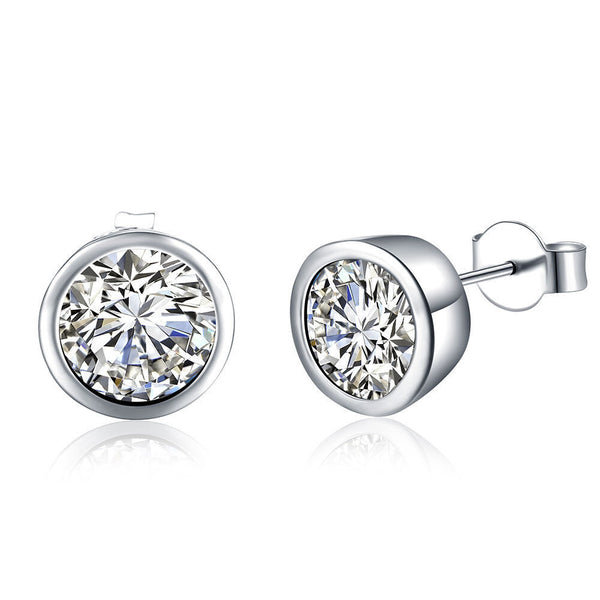 Sterling Silver Plated Earrings Stud AAA Zirconia Push Back .4" L335