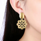 Yellow Gold Plated Earrings Leaf Flower Chandelier Latch Back Clasp L596