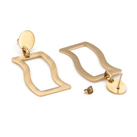 Stainless Steel Dangle Stud Earrings Laser Cut Wave Gold 60mm 0.8mm Z335