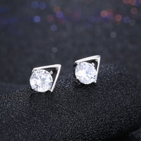 Sterling Silver Plated  Earrings  Stud AAA Zirconia  Push Back Clasp L814