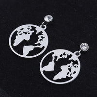 Stainless Steel Dangle Stud Earrings Zirconia Map Silver 24.5mm 0.8mm Z380