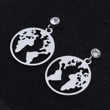 Stainless Steel Dangle Stud Earrings Zirconia Map Silver 24.5mm 0.8mm Z380