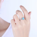 Platinum Plated Ring Womens Halo AAA Zirconia Opal Stone Blue B522