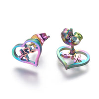 Stainless Steel Set Stud Earring Pendant Necklace Heart 17.7" Pin 0.8mm P476