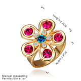 Gold Blue Pink Zirconia Flower Band Ring Size 8 B117