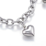 304 Stainless Steel Charm Bracelet Heart Silver 7.5" Inch x6mm Z74