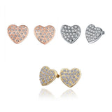 Rose Gold Platinum Plated  Earrings Stud AAA Zirconia Push Back Heart .64" L241