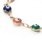 Real 18K Gold Plated Evil Eye Brass Enamel Link Bracelet Colorful 200mm P224