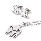 Stainless Steel Set Pendant Necklace Earrings Lobster Elephant Silver 17" A443