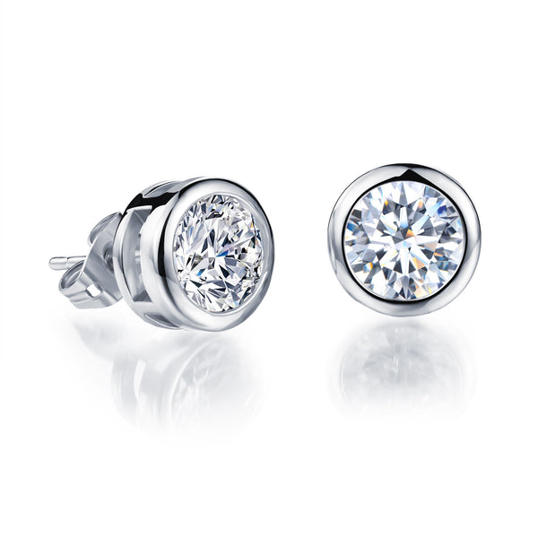 White Gold Plated Earring  Round AAA Cubic Zirconia 10mm Women's G255