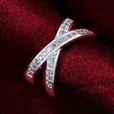 Sterling Silver Plated Zirconia Double Cross Band Ring Stone B45