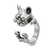 Cuff Ring English Bulldog Dog Pug Antique Silver Size 4 Adjustable 15mm P455