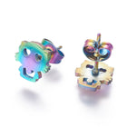 Stainless Steel Set Stud Earring Pendant Necklace Kitty Cat 17.7" Pin 0.8mm P481
