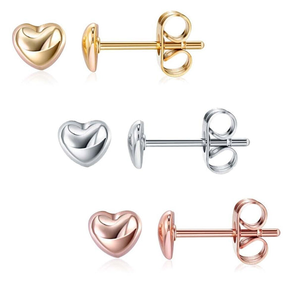 Brass Stud Earrings Heart Rose Gold Silver P553