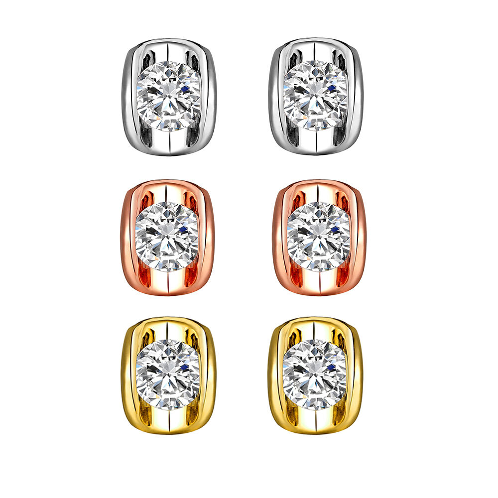 Rose Gold Platinum Plated Earrings AAA Zirconia Push Back .28" L258