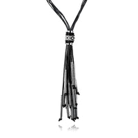 PU Leather Black Beads Long Necklace L85