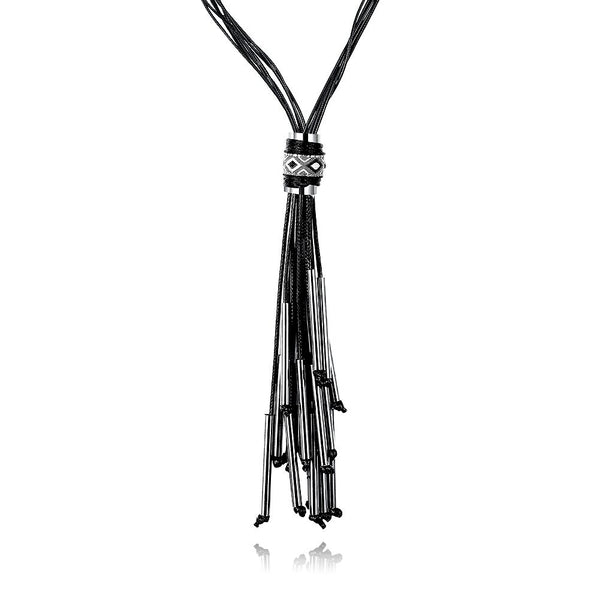 PU Leather Black Beads Long Necklace L85