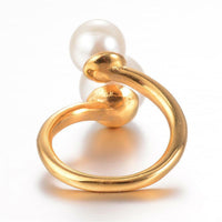 304 Stainless Steel Finger Rings Pearl Adjustable Size Gold 17mm Z733