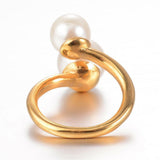 304 Stainless Steel Finger Rings Pearl Adjustable Size Gold 17mm Z733