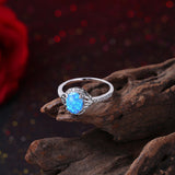 Platinum Plated Ring Womens Halo AAA Zirconia Opal Stone Blue B520