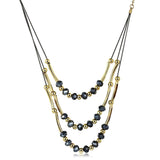 Yellow Gold Black Beads Soral Chain Double Necklace L83