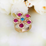 Gold Blue Pink Zirconia Flower Band Ring Size 8 B117