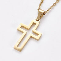 Stainless Steel Set Earring Pendant Necklace Cross Gold 18" P794