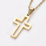 Stainless Steel Set Earring Pendant Necklace Cross Gold 18" P794