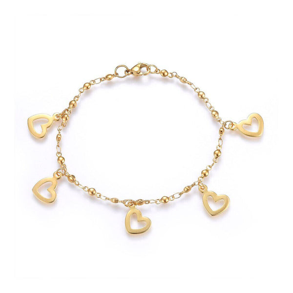 304 Stainless Steel Charm Bracelet Lobster Heart Gold 8.2" 3mm  A88