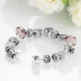 Sterling Silver Pink Beads Heart Lucky  Bracelet 8 Inches 2.7MM Magnetic L106