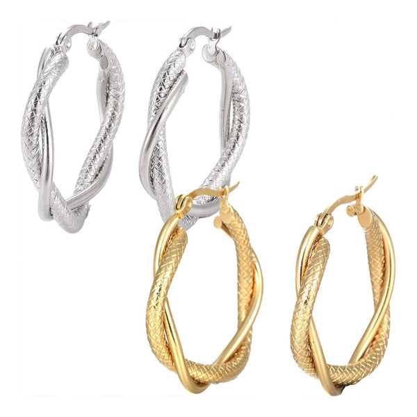 Stainless Steel Hoop Earring Hypoallergenic Ear Nut Twisted Ring Gold  Z286