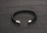 Stainless Steel Genuine Leather Bracelet Black Silver Mens Unisex G342