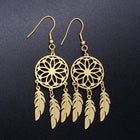 Stainless Steel Chandelier Earrings Net Web Feather Gold 70x20mm 0.7mm P191