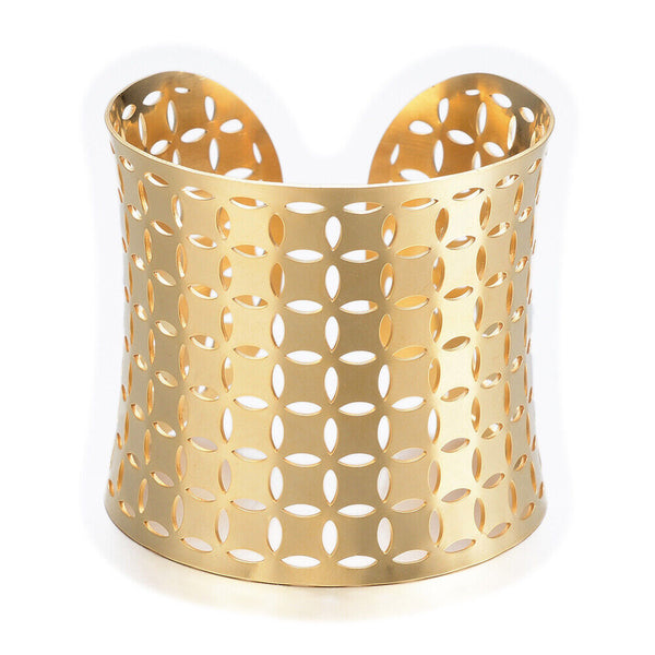 Hollow Stainless Steel Wide Band Cuff Bangle Gold Adjustable Z169