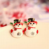 Christmas Snowman Rhinestone Enamel Stud Earrings Gold 22x15mm P162