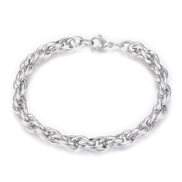 Stainless Steel Rope Chain Bracelet Lobster Silver 9inches(230mm) Z55