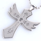 316L Stainless Steel Pendant 1.57X1.91 Inch Cross  Silver Necklace 22" B84