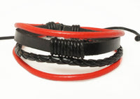 Handmade Unisex Men Women's Genuine Leather Bracelet Black And Red Adjustable