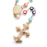 Hmade Rosary Necklace Stainless Enamel Necklace Cross Pendant Gold 25" P36