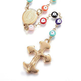 Hmade Rosary Necklace Stainless Enamel Necklace Cross Pendant Gold 25" P36