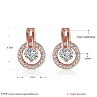 Rose Gold Plated Earrings Stud AAA Zirconia Push Back .48" L317