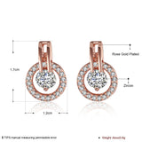 Rose Gold Plated Earrings Stud AAA Zirconia Push Back .48" L317