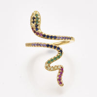 Brass Micro Pave Cubic Zirconia Cuff Ring Snake Size 6 Adjustable 16mm P443
