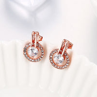 Rose Gold Plated Earrings Stud AAA Zirconia Push Back .48" L317