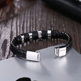 Stainless Steel Leather Bracelet 8 Inches 13MM Slide L380