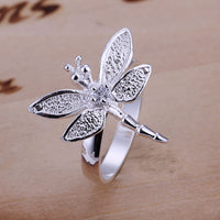 Sterling Silver Plated Butterfly Dragonfly Ring Size 8 B5