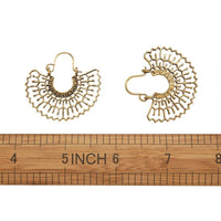 Bohemian Hoop Earrings Arched Shape Antique Gold 38mm Flower 29x40.5x2mm P354