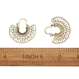 Bohemian Hoop Earrings Arched Shape Antique Gold 38mm Flower 29x40.5x2mm P354